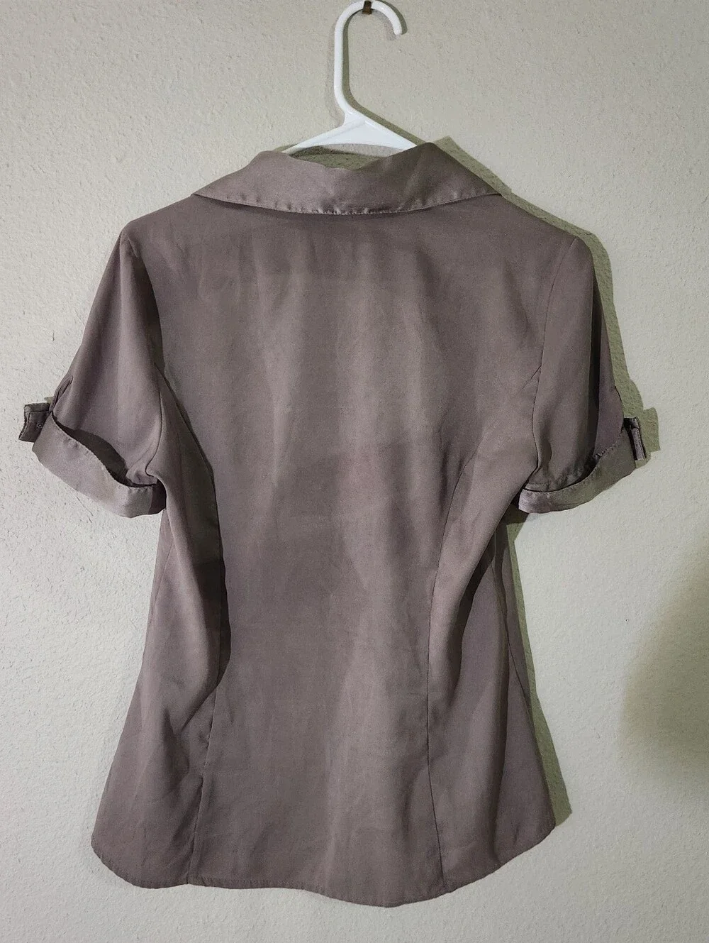 Express Taupe Satin Ruffle Button-Down Blouse Size Medium